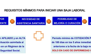 Requisitos para baja laboral: pérdida de salud, necesidad de asistencia, posibilidad de mejora y incapacidad. Gestion bolsa SESCAM: afiliado y alta en Seguridad Social, cotización previa.