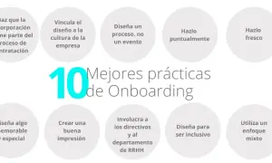 Las 10 mejores prácticas de onboarding: haz que la incorporación forme parte del proceso de contratación, vincula el diseño a la cultura de la empresa, diseña un proceso, no un evento, hazlo puntualmente, hazlo fresco, diseña algo memorable y especial,...