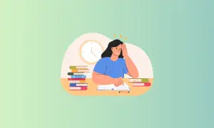 Estudiante agobiada por el estudio. Busca **cursos homologados justicia gratis** para aliviar la carga.
