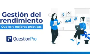 Ilustración sobre gestión del rendimiento, con gráficos y personas analizando datos.