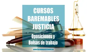 Cursos baremables justicia, oposiciones y bolsas de trabajo. Universidad Antonio Nebrija. Martillo de juez, balanza y libros.