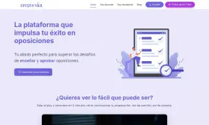 Plataforma web para oposiciones, con un diseño moderno y una ilustración que muestra el éxito en la preparación. ¡Tu aliado para aprobar!