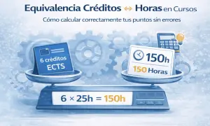 Balanza muestra 6 créditos ECTS equivalen a 150 horas. Ayuda a sumar puntos oposiciones calculando la equivalencia.