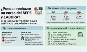 Información sobre rechazar cursos SEPE/LABORA. Detalla sanciones por infracción grave y pasos si no puedes asistir. El significado acreditado de la norma es claro: hay consecuencias.