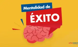 Cerebro con "Mentalidad de Éxito" en rojo, promoviendo una actitud positiva en el trabajo.