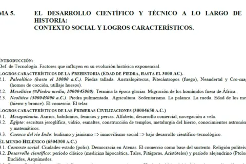 Temario de tecnología: evolución histórica, prehistoria, primeras civilizaciones y mundo helénico.