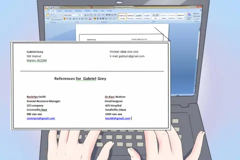 Documento de Word con referencias para Gabriel Grey, incluyendo contactos de Rosielyn Smith y Dr. Kara Watson.