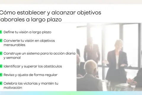 Guía para definir y alcanzar tus objetivos profesionales a largo plazo, con pasos claros y un equipo motivado.