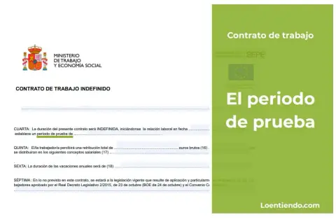 Contrato de trabajo indefinido. La cláusula CUARTA menciona que se establece un **periodo de prueba máximo**.