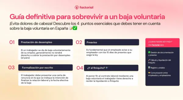 Guía sobre la baja voluntaria: 4 puntos clave sobre prestación, preaviso, formalización y finiquito.