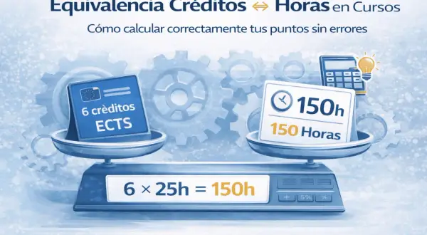 Balanza muestra 6 créditos ECTS equivalen a 150 horas. Ayuda a sumar puntos oposiciones calculando la equivalencia.