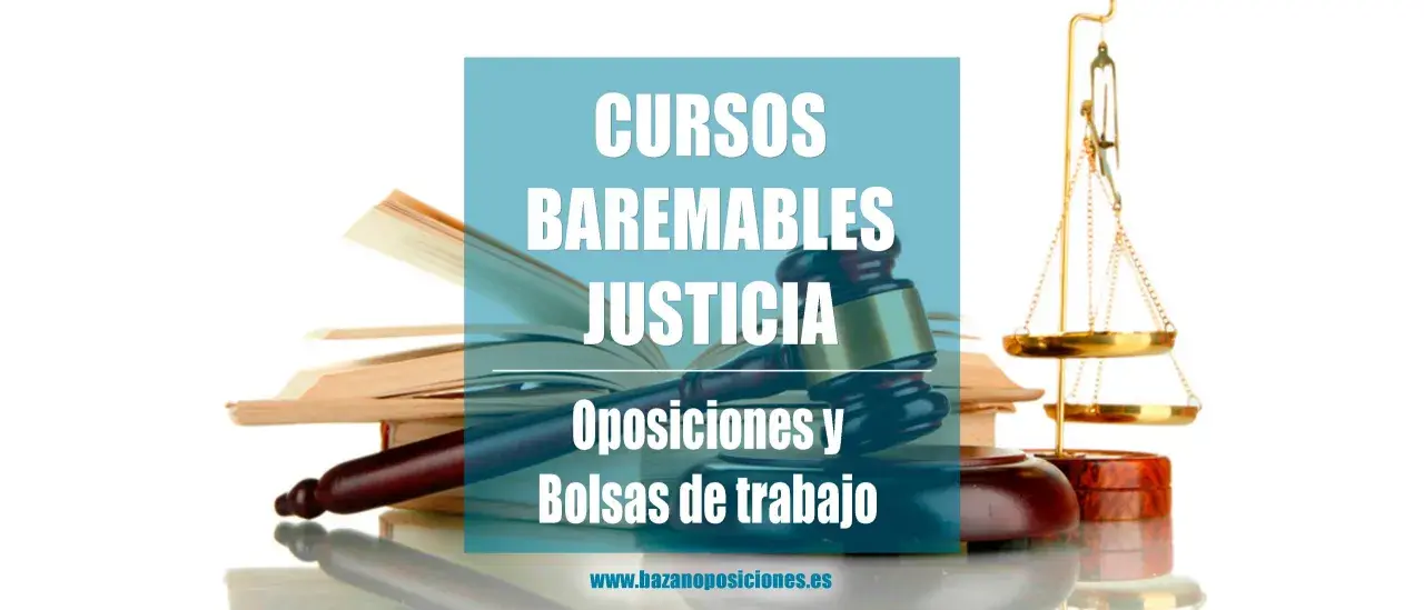 Cursos baremables justicia, oposiciones y bolsas de trabajo. Universidad Antonio Nebrija. Martillo de juez, balanza y libros.