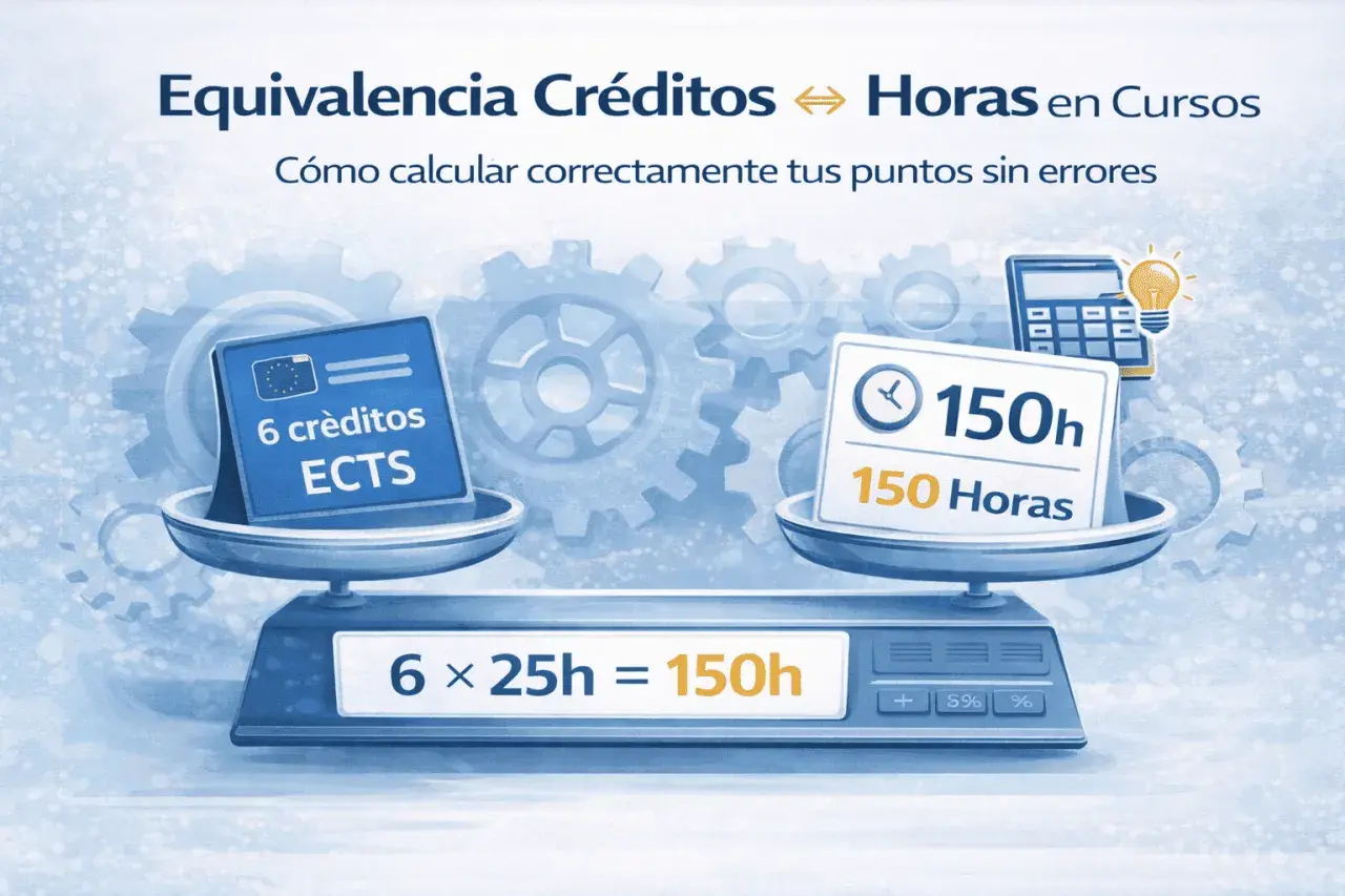 Balanza muestra 6 créditos ECTS equivalen a 150 horas. Ayuda a sumar puntos oposiciones calculando la equivalencia.