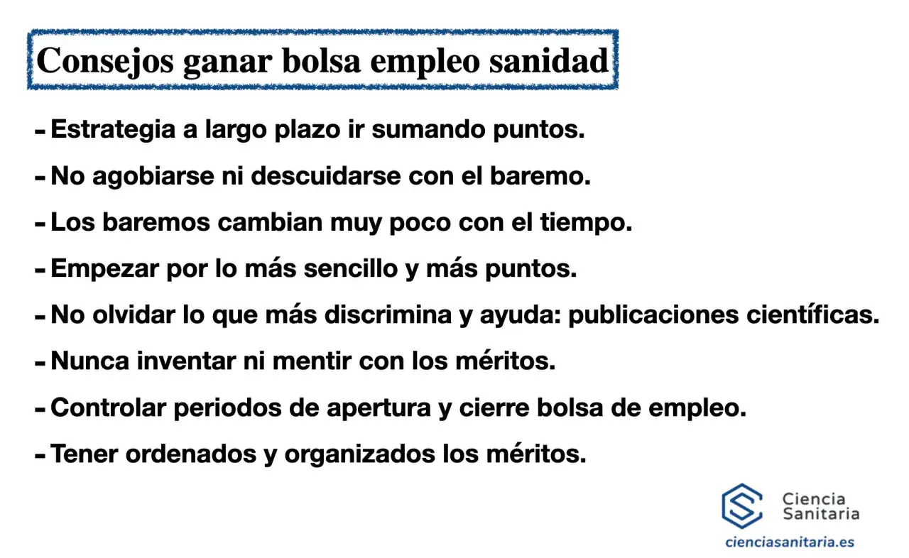 Consejos para ganar puntos en la bolsa de sanidad de la Comunidad Valenciana: estrategia, baremo, méritos y publicaciones.