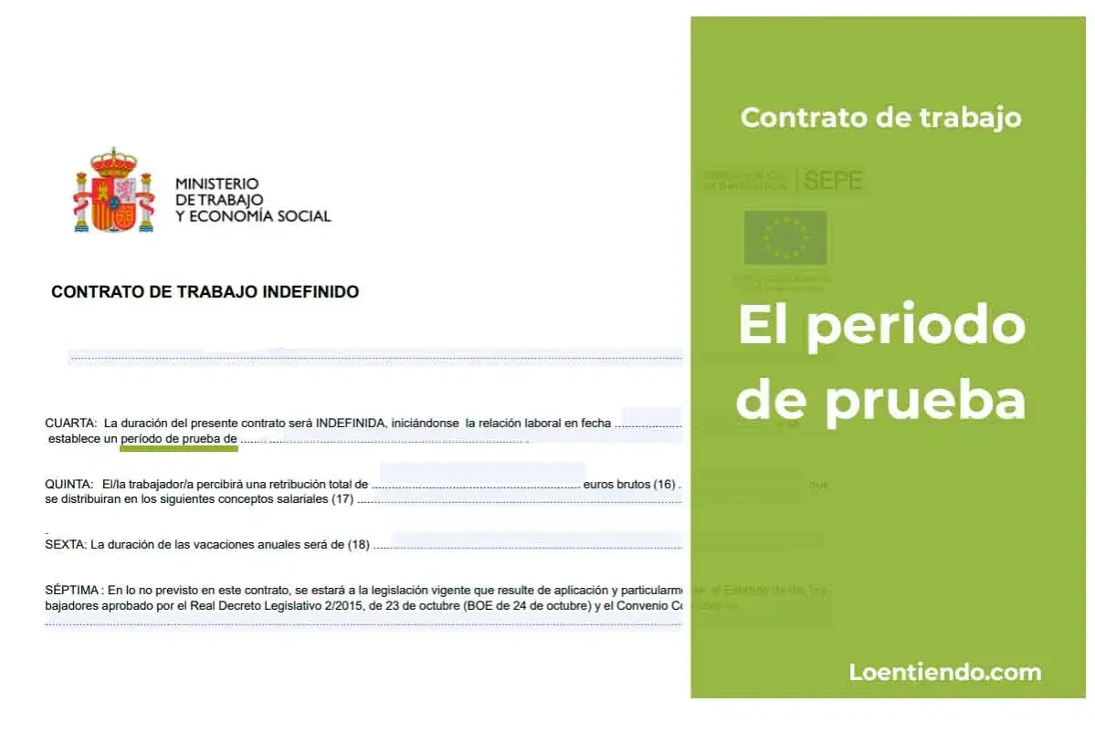 Contrato de trabajo indefinido. La cláusula CUARTA menciona que se establece un **periodo de prueba máximo**.