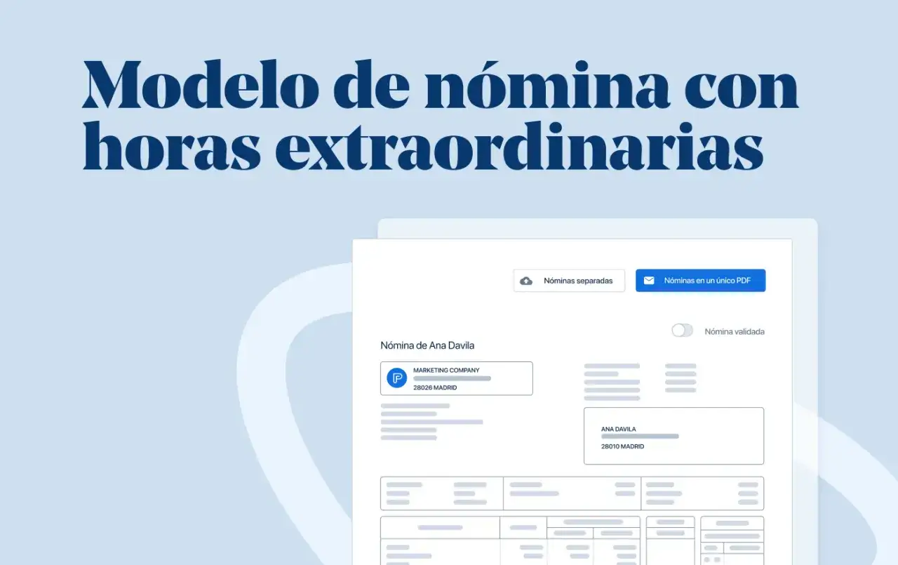 Modelo de n&oacute;mina con horas extraordinarias. La imagen muestra un ejemplo de n&oacute;mina donde las horas extras cotizan, con detalles de Ana Davila y su empresa.