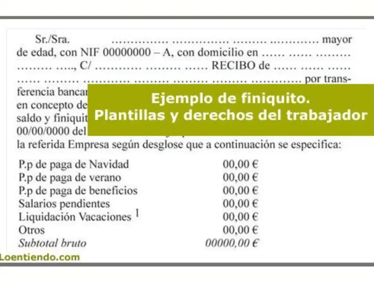 Ejemplo de finiquito, con detalles de liquidaci&oacute;n por excedencia, salarios pendientes y vacaciones.