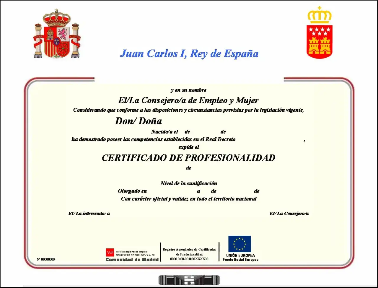 Certificado de Profesionalidad expedido por el Consejero/a de Empleo y Mujer, con car&aacute;cter oficial y validez nacional. As&iacute; puedes saber si un curso est&aacute; homologado.