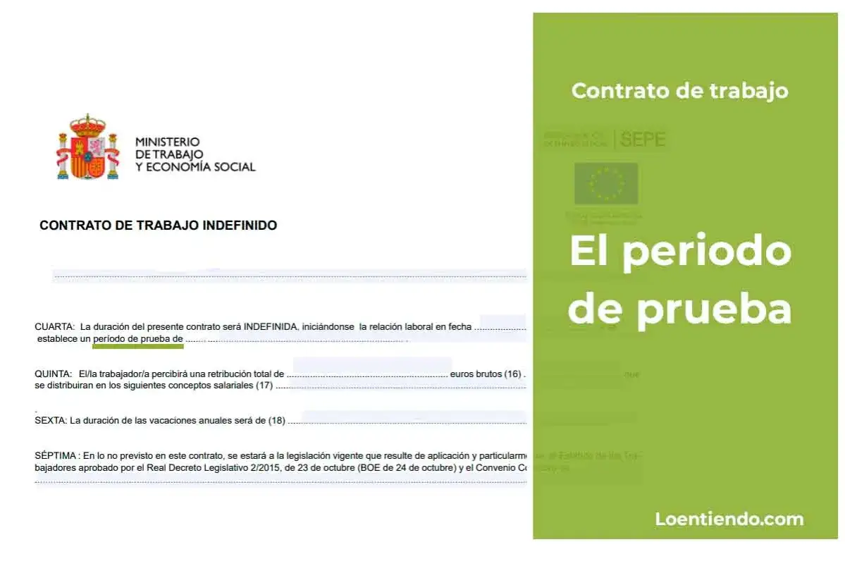 Contrato de trabajo indefinido. La cl&aacute;usula CUARTA establece un periodo de prueba de duraci&oacute;n indefinida.